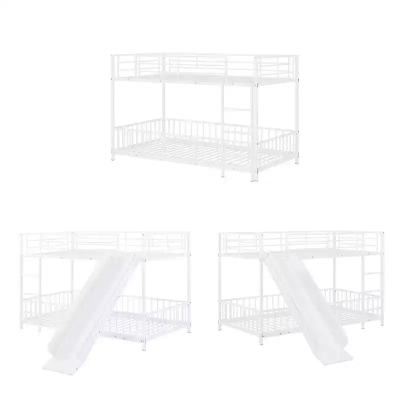 Lit superposé en métal avec toboggan et garde-corps, cadre de lits superposés en métal pour chambres d'enfants