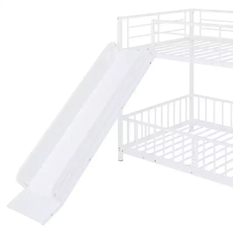 Lit superposé en métal avec toboggan et garde-corps, cadre de lits superposés en métal pour chambres d'enfants