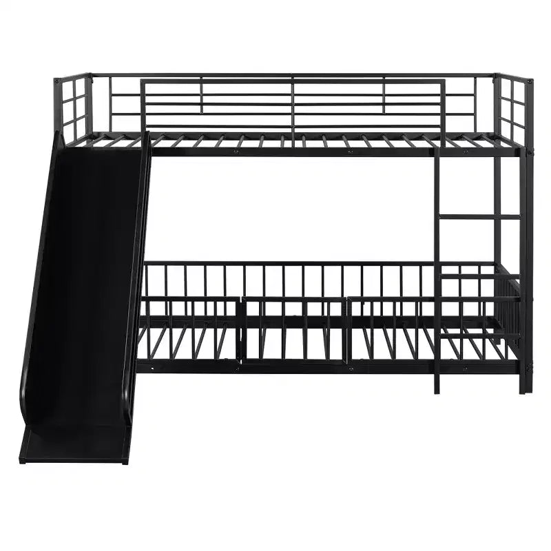 Lit superposé en métal avec toboggan et garde-corps, cadre de lits superposés en métal pour chambres d'enfants