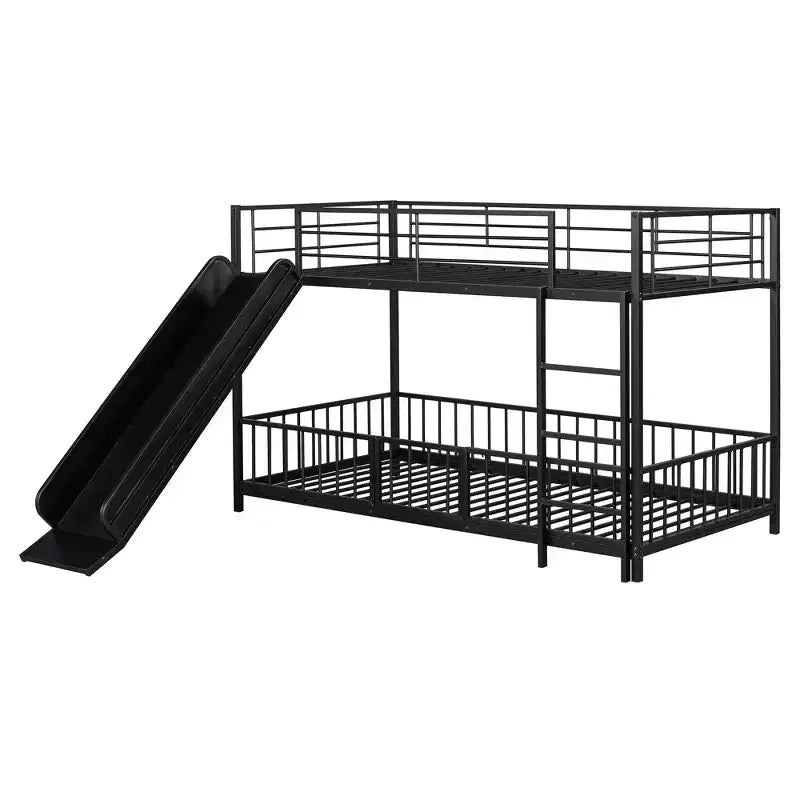 Lit superposé en métal avec toboggan et garde-corps, cadre de lits superposés en métal pour chambres d'enfants