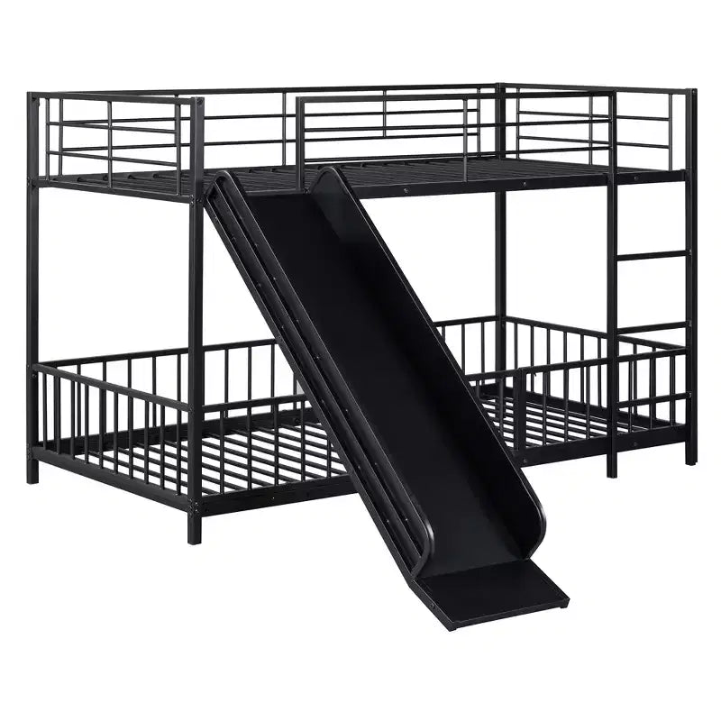 Lit superposé en métal avec toboggan et garde-corps, cadre de lits superposés en métal pour chambres d'enfants