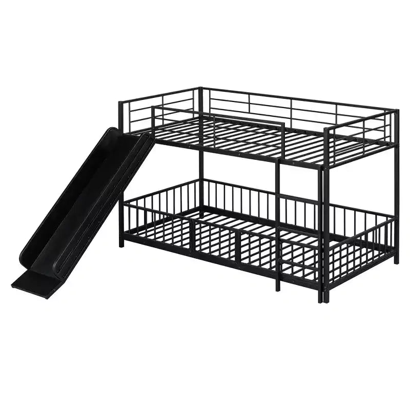 Lit superposé en métal avec toboggan et garde-corps, cadre de lits superposés en métal pour chambres d'enfants