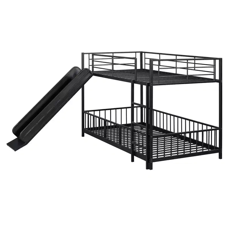 Lit superposé en métal avec toboggan et garde-corps, cadre de lits superposés en métal pour chambres d'enfants