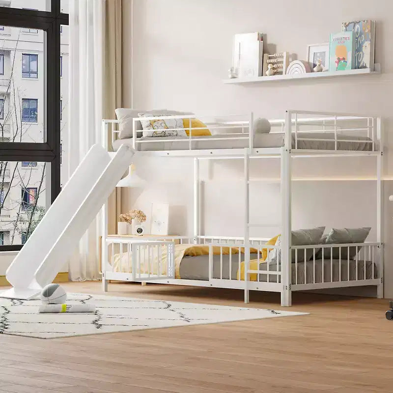 Lit superposé en métal avec toboggan et garde-corps, cadre de lits superposés en métal pour chambres d'enfants