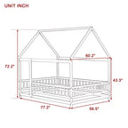 Lit cabane pour enfants taille réelle, lit au sol en bois massif, lit Montessori au sol avec barrière et toit, (Grand lit, Naturel)