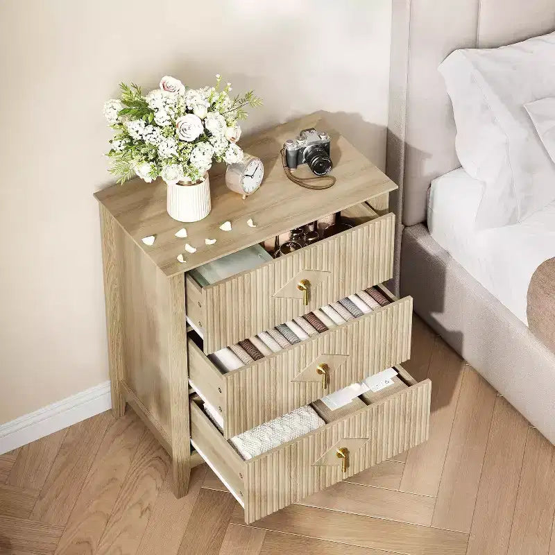 Commode cannelée à 3 tiroirs de 27,6 po, meuble de rangement large pour entrée et chambre