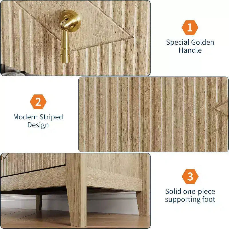 Commode cannelée à 3 tiroirs de 27,6 po, meuble de rangement large pour entrée et chambre