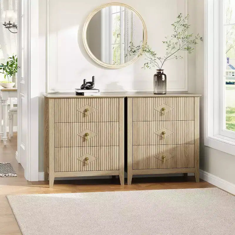 Commode cannelée à 3 tiroirs de 27,6 po, meuble de rangement large pour entrée et chambre