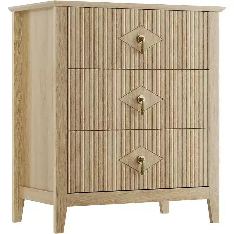Commode cannelée à 3 tiroirs de 27,6 po, meuble de rangement large pour entrée et chambre