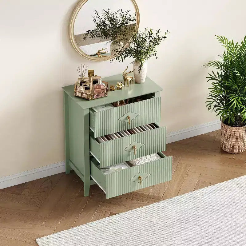 Commode cannelée à 3 tiroirs de 27,6 po, meuble de rangement large pour entrée et chambre