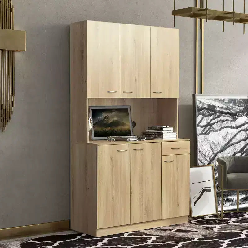 Meuble Colonne, Armoire de Cuisine avec Six Portes et Un Tiroir, Meuble de Rangement pour Cuisine, Salle à Manger, Salon, Chambre à Coucher