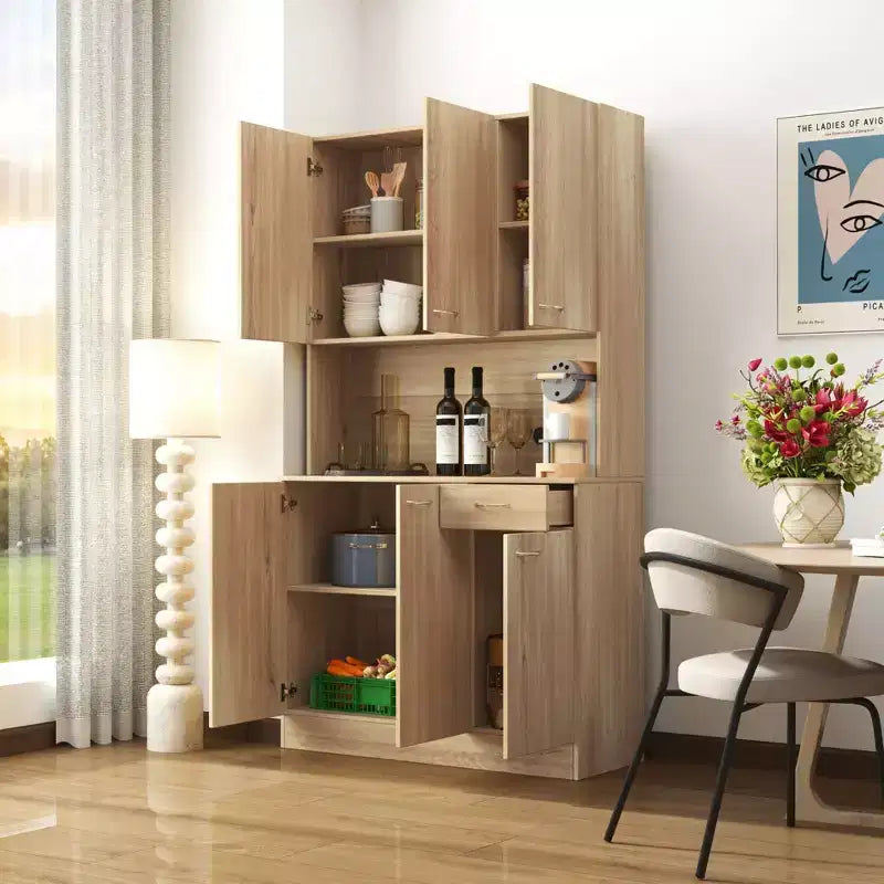 Meuble Colonne, Armoire de Cuisine avec Six Portes et Un Tiroir, Meuble de Rangement pour Cuisine, Salle à Manger, Salon, Chambre à Coucher
