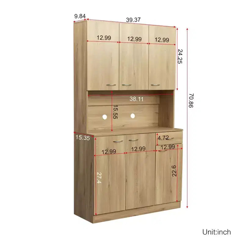 Meuble Colonne, Armoire de Cuisine avec Six Portes et Un Tiroir, Meuble de Rangement pour Cuisine, Salle à Manger, Salon, Chambre à Coucher