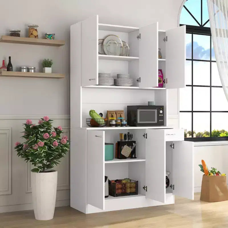 Meuble Colonne, Armoire de Cuisine avec Six Portes et Un Tiroir, Meuble de Rangement pour Cuisine, Salle à Manger, Salon, Chambre à Coucher