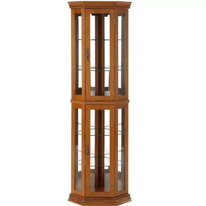 Vitrine d'angle avec portes en verre et étagères réglables en verre trempé, Meuble de présentation pour salon, cuisine