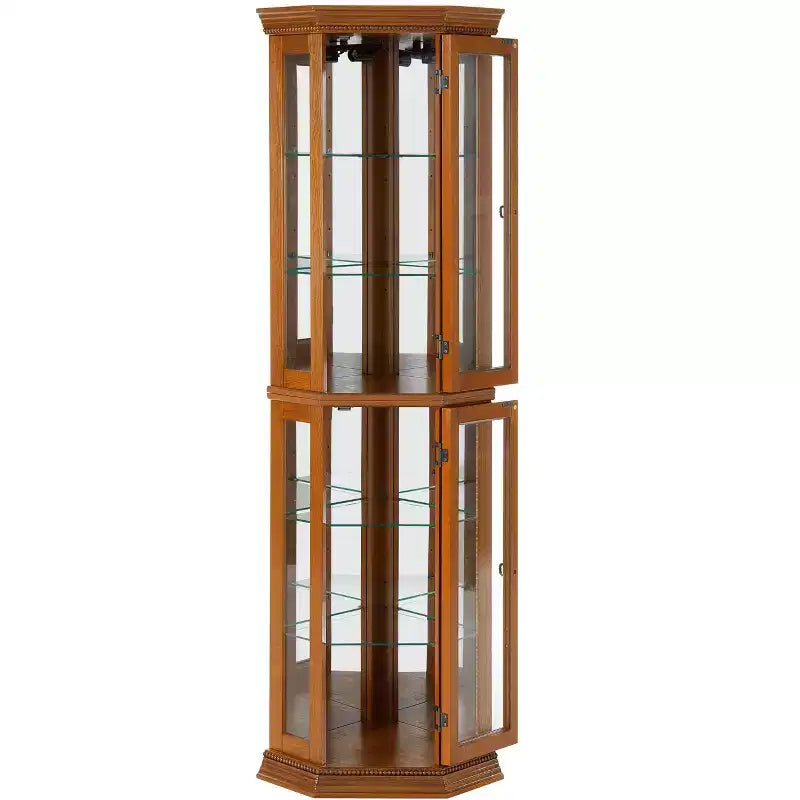 Vitrine d'angle avec portes en verre et étagères réglables en verre trempé, Meuble de présentation pour salon, cuisine