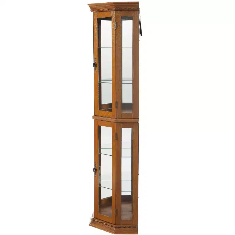 Vitrine d'angle avec portes en verre et étagères réglables en verre trempé, Meuble de présentation pour salon, cuisine