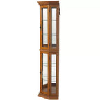 Vitrine d'angle avec portes en verre et étagères réglables en verre trempé, Meuble de présentation pour salon, cuisine