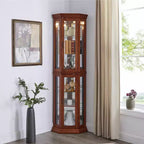 Vitrine d'angle avec portes en verre et étagères réglables en verre trempé, Meuble de présentation pour salon, cuisine