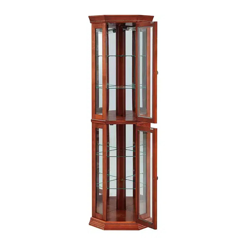 Vitrine d'angle avec portes en verre et étagères réglables en verre trempé, Meuble de présentation pour salon, cuisine