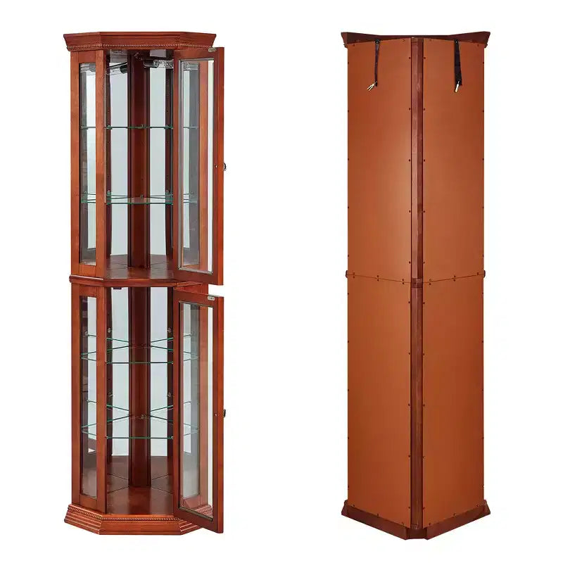 Vitrine d'angle avec portes en verre et étagères réglables en verre trempé, Meuble de présentation pour salon, cuisine