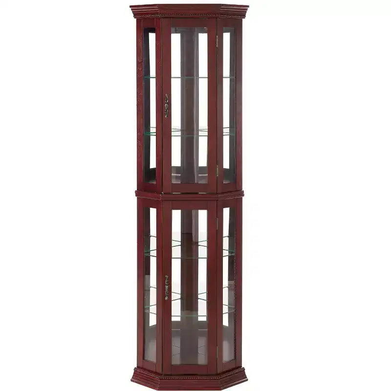 Vitrine d'angle avec portes en verre et étagères réglables en verre trempé, Meuble de présentation pour salon, cuisine