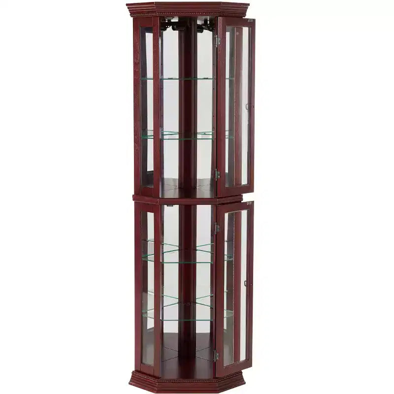 Vitrine d'angle avec portes en verre et étagères réglables en verre trempé, Meuble de présentation pour salon, cuisine