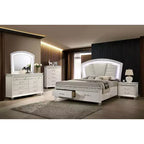 Lit plateforme California King 2 tiroirs blanc : lumière LED, faux cristal, design moderne