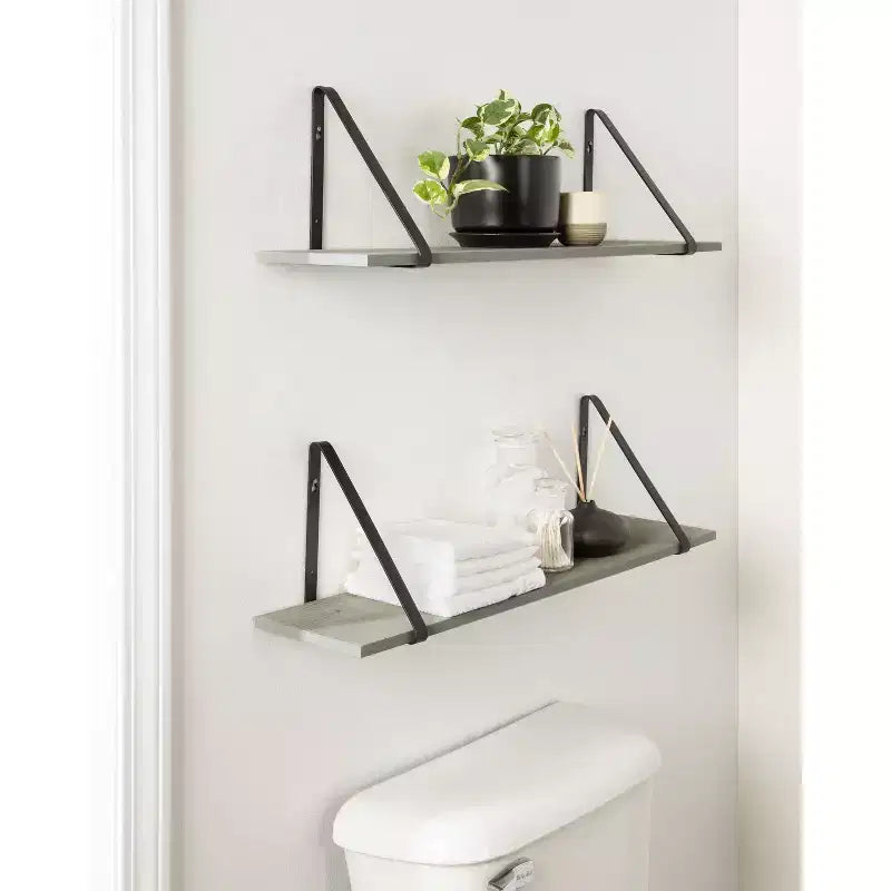 Étagère murale en bois Soloman de 27,5 x 8,2 po avec supports (paquet de 2)