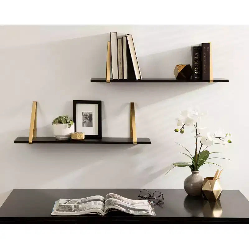 Étagère murale en bois Soloman de 27,5 x 8,2 po avec supports (paquet de 2)