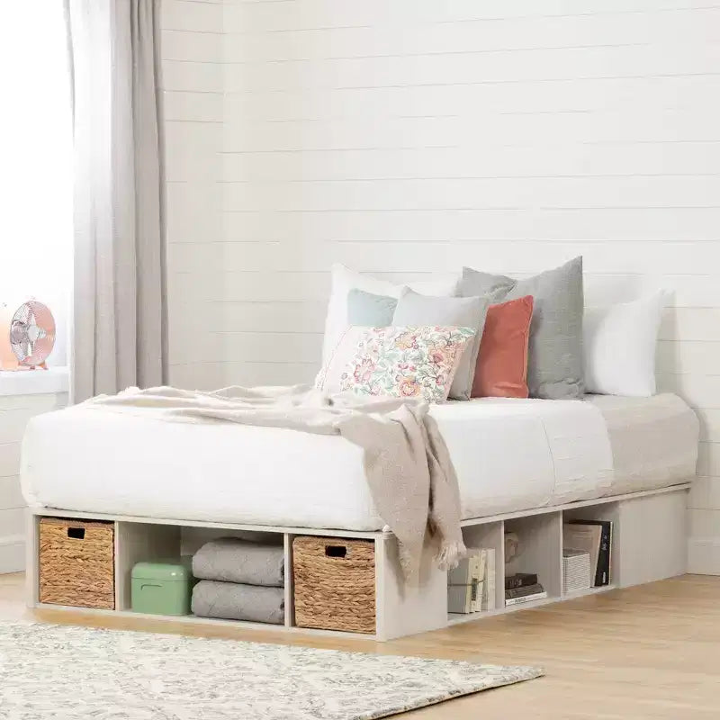 Lit de rangement avec paniers Chêne Hiver et Rotin