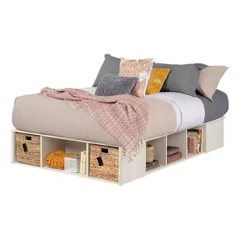 Lit de rangement avec paniers Chêne Hiver et Rotin